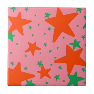 Green Pink Geometric Stars Pattern Tile