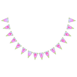 Green & Pink Glitter Happy Birthday Bunting Flags