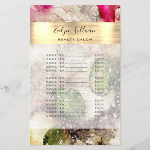 Green Pink Glitter Watercolor Price List Flyer