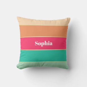 Green Pink Gold Custom Summer Colour Block Stripes Throw Pillow