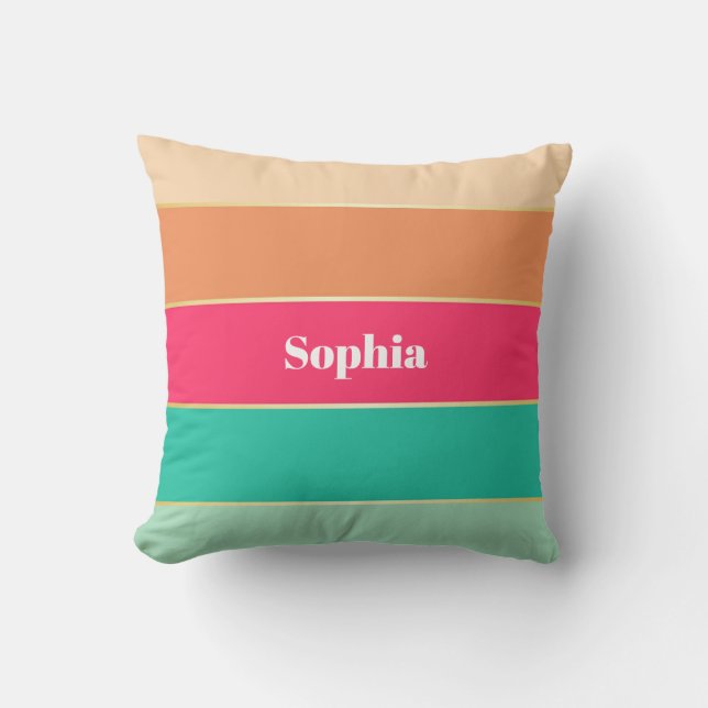 Green Pink Gold Custom Summer Colour Block Stripes Throw Pillow (Front)