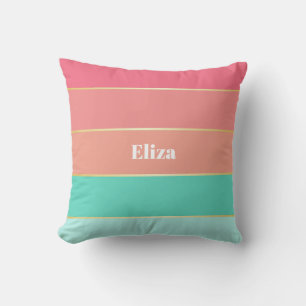 Green Pink Gold Custom Summer Colour Block Stripes Throw Pillow