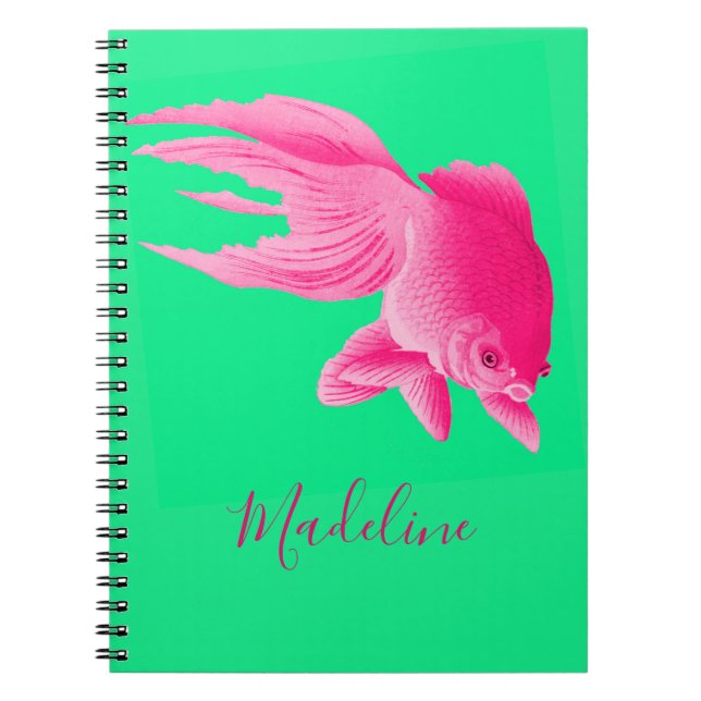 Green Pink Goldfish Large Modern Pop Personal Notebook (Front)