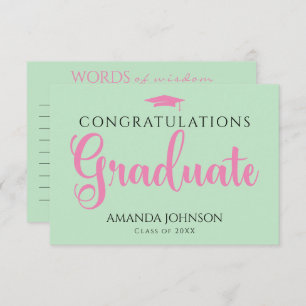 Green Pink Graduate Words of Wisdom Graduation Enclosure Card