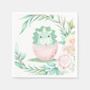 Green Pink Green Dinosaur Peony Baby Shower Napkin