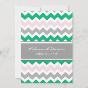 Green Pink Grey Chevron Rehearsal Dinner Party Invitation
