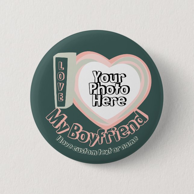 Green Pink Heart I love My Boyfriend 2 Inch Round Button (Front)