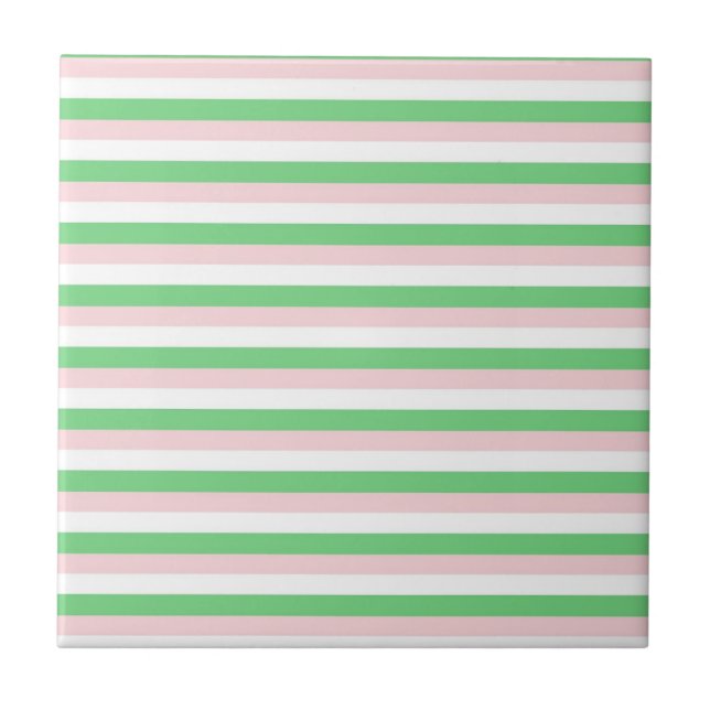 Green Pink Horizontal Stripe Pattern Tile (Front)