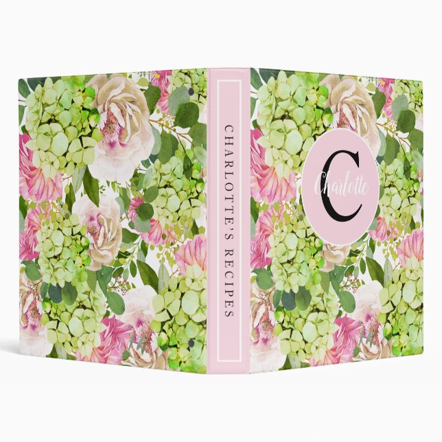 Green Pink Hydrangea Monogram Binder (Background)
