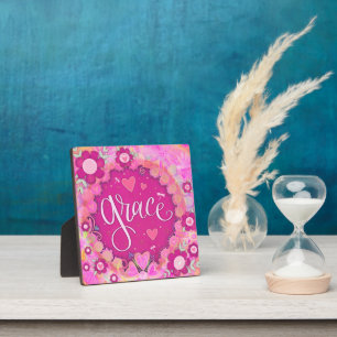 Green Pink Inspirational Floral Pretty Plaque
