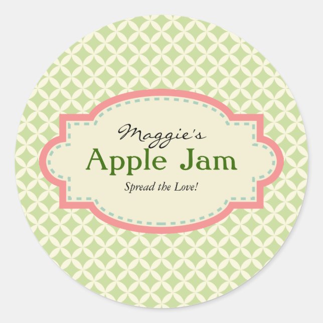 Green Pink Jam Jar Labels, Custom Classic Round Sticker (Front)