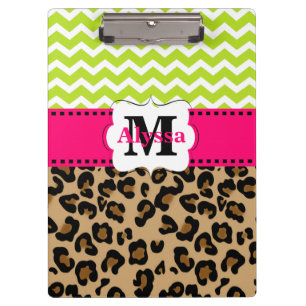 Green Pink Leopard Chevron Personalized Clipboard