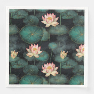 Green pink lily pond pattern napkin