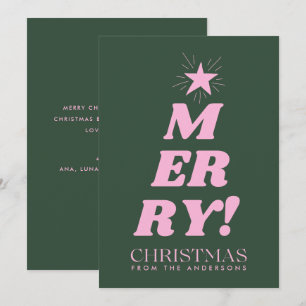 Green & Pink Merry Christmas Non Photo  Holiday Card