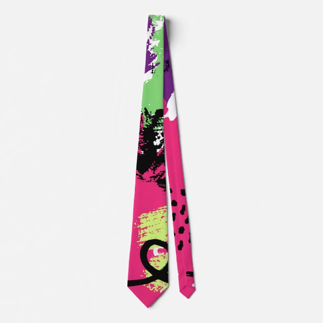 Green Pink Mid Century Abstract Scribble Grunge Tie (Front)