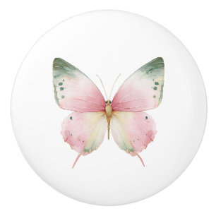 Green Pink Mint Butterfly Ceramic Knob