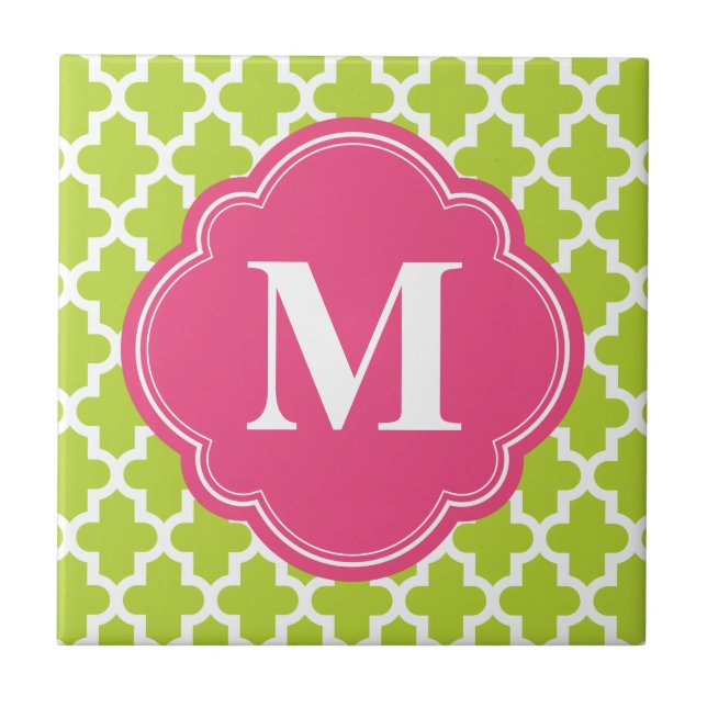 Green & Pink Modern Moroccan Custom Monogram Tile (Front)