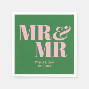 Green & Pink Mr & Mr Personalized Wedding Napkins