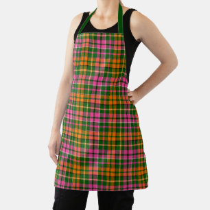 Green Pink Orange Plaid Tartan Design  Apron