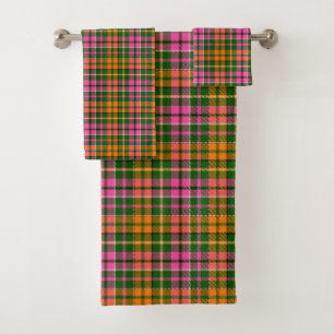 Green Pink Orange Plaid Tartan Design Bath Towel Set