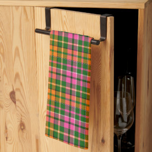 Green Pink Orange Plaid Tartan Design Kitchen Towel