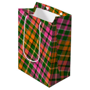 Green Pink Orange Plaid Tartan Design Medium Gift Bag