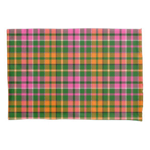 Green Pink Orange Plaid Tartan Design  Pillowcase