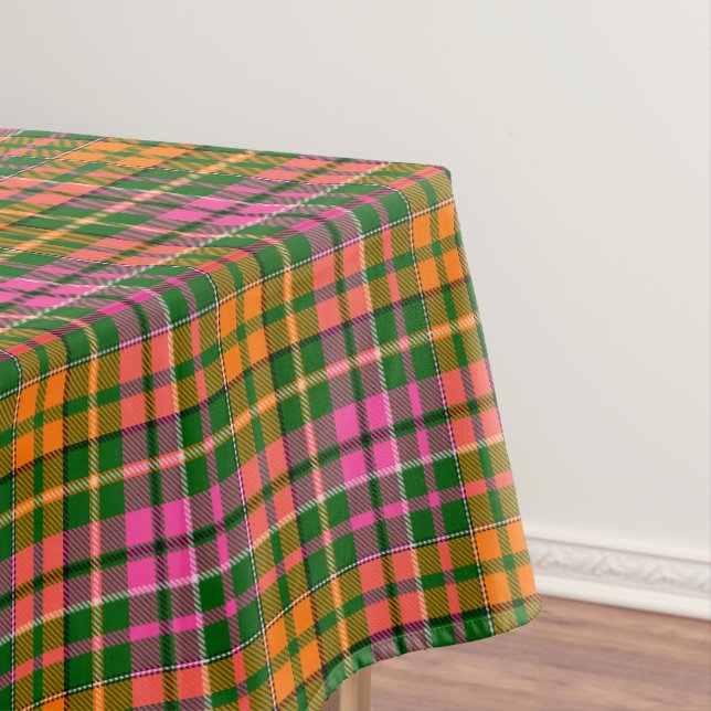 Green Pink Orange Plaid Tartan Design  Tablecloth (In Situ)