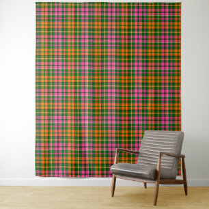 Green Pink Orange Plaid Tartan Design Tapestry