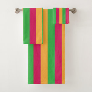 Green Pink Orange Vertical Stripes Pattern  Bath Towel Set