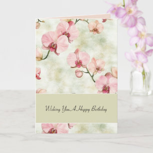 Green Pink Orchid Flowers Birthday Card