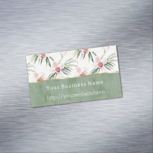 Green Pink Orchid Flowers Business name website Magnetic Business Card
