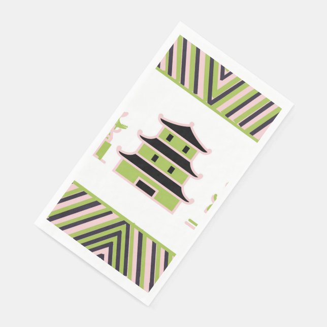 Green Pink Pagoda Stripe Chinese Napkin (Corner)