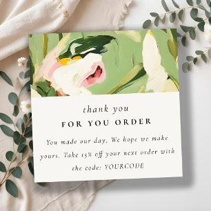 Green Pink Painted Floral Thank You For Order Square Business Card