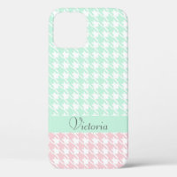 Green Pink Pastel Name Houndstooth Pattern Modern