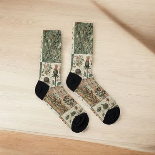 Green & Pink Patchwork Quilt Rustic Quilt Boho  Socks