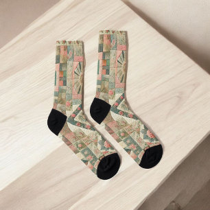 Green & Pink Patchwork Quilt Rustic Quilt Boho Socks