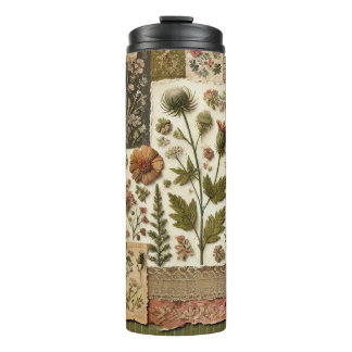 Green Pink Patchwork Quilt Rustic Retro Boho Thermal Tumbler