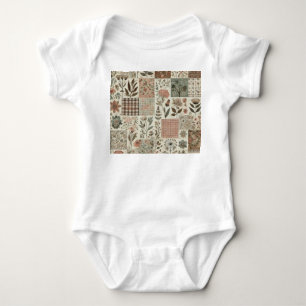 Green Pink Patchwork Quilt Rustic Vintage Boho Baby Bodysuit