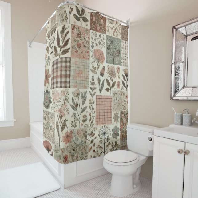 Green Pink Patchwork Rustic Retro Floral Farmhouse (In Situ)