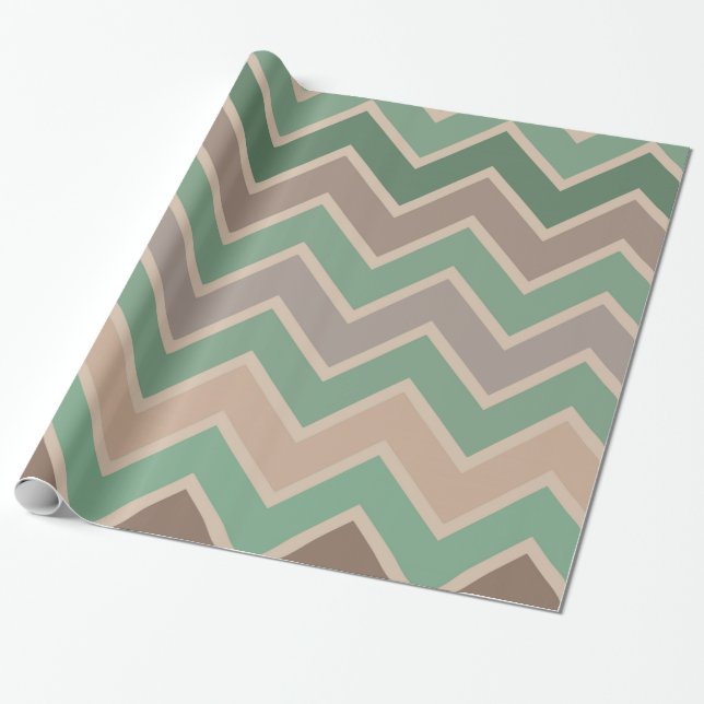 Green Pink Peach Chevron Wrapping Paper (Unrolled)