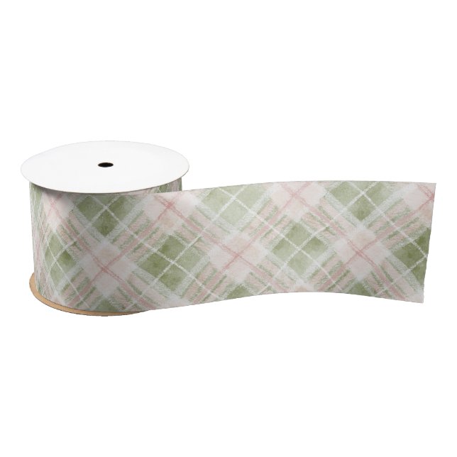 Green Pink Plaid Stripes Birthday Satin Ribbon (Spool)