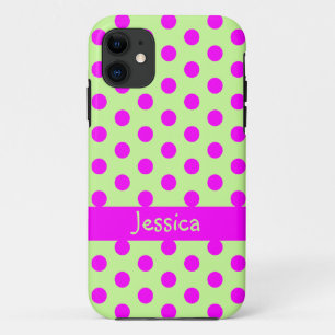 Green Pink Polka Dots - Girly Name iPhone 5 Cover