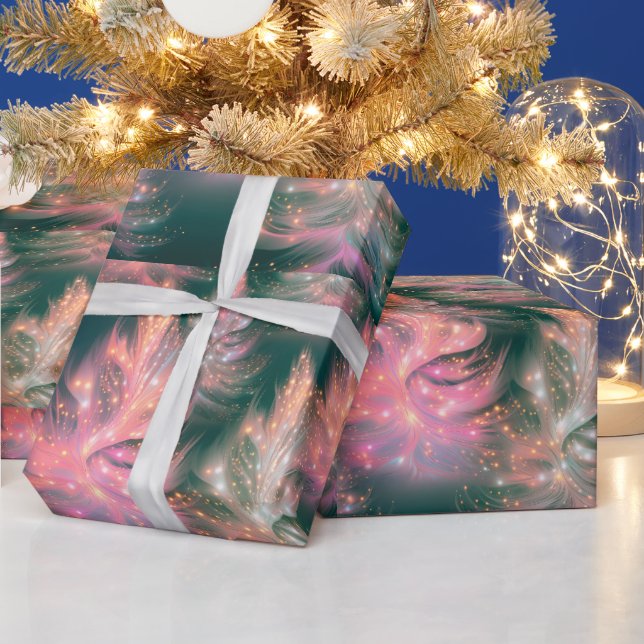 Green Pink Purple White Trees Modern Christmas Wrapping Paper (Holidays)