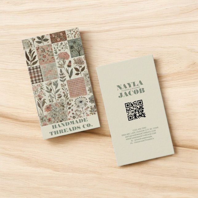 Green Pink Quilt and Patchwork Handmade Clothing  Business Card (Creator Uploaded)