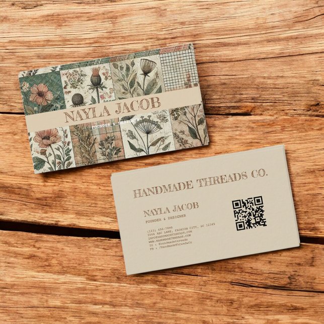 Green Pink Quilt and Patchwork Handmade Clothing  Business Card (Creator Uploaded)