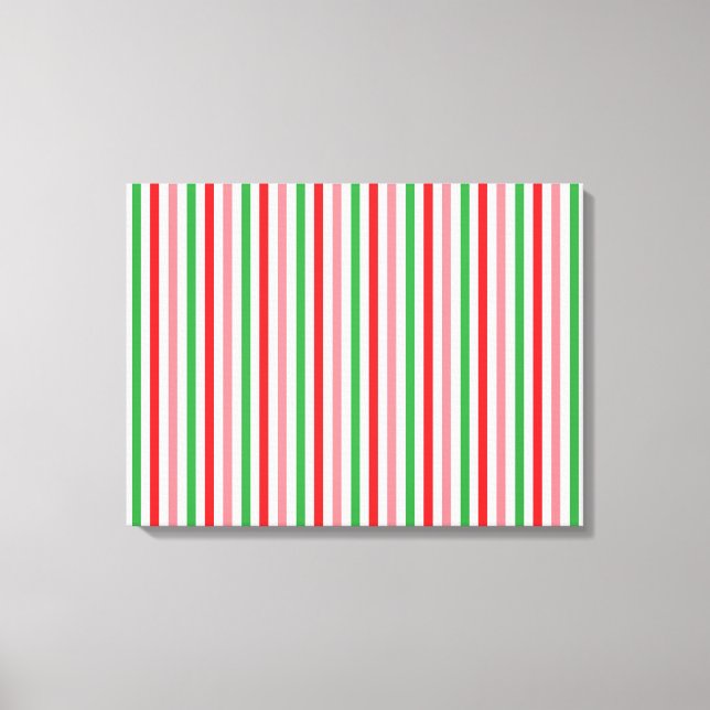 Green Pink Red White Horizontal Striped Colourful  Canvas Print (Front)