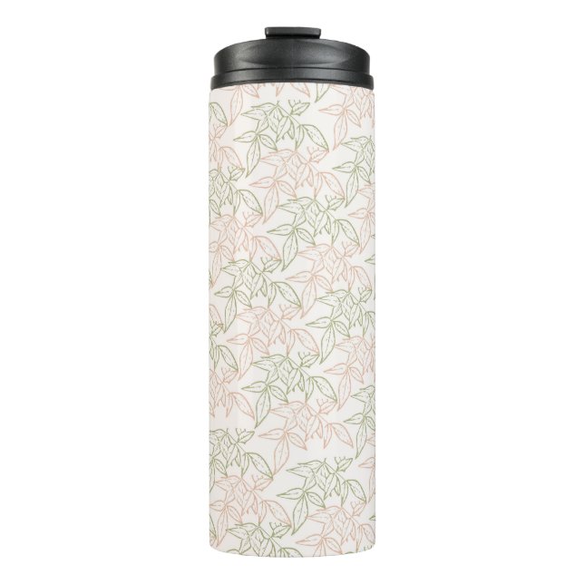 Green Pink Retro Vintage Leaf Pattern  Thermal Tumbler (Front)