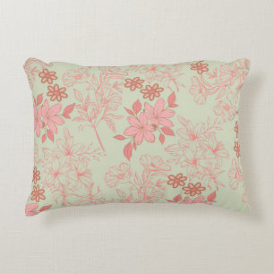 Green Pink Retro Y2K 70s Flower Pattern Accent Pillow