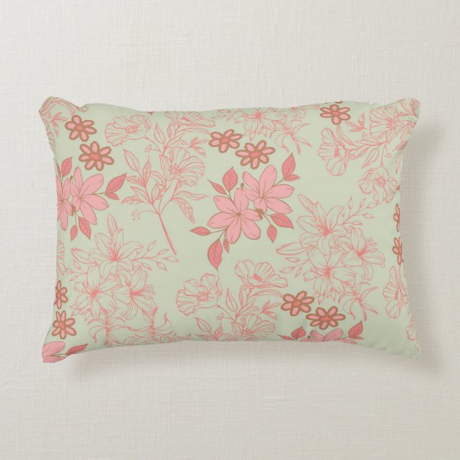 Green Pink Retro Y2K 70s Flower Pattern Accent Pillow (Front)